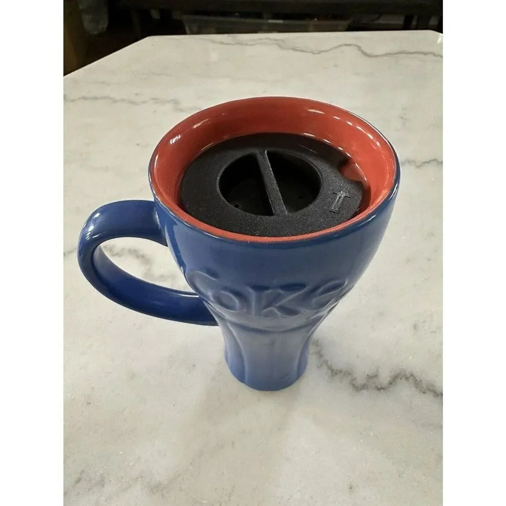 Coca Cola Coke Blue Travel Tumbler WIth Lid 10 ounces
